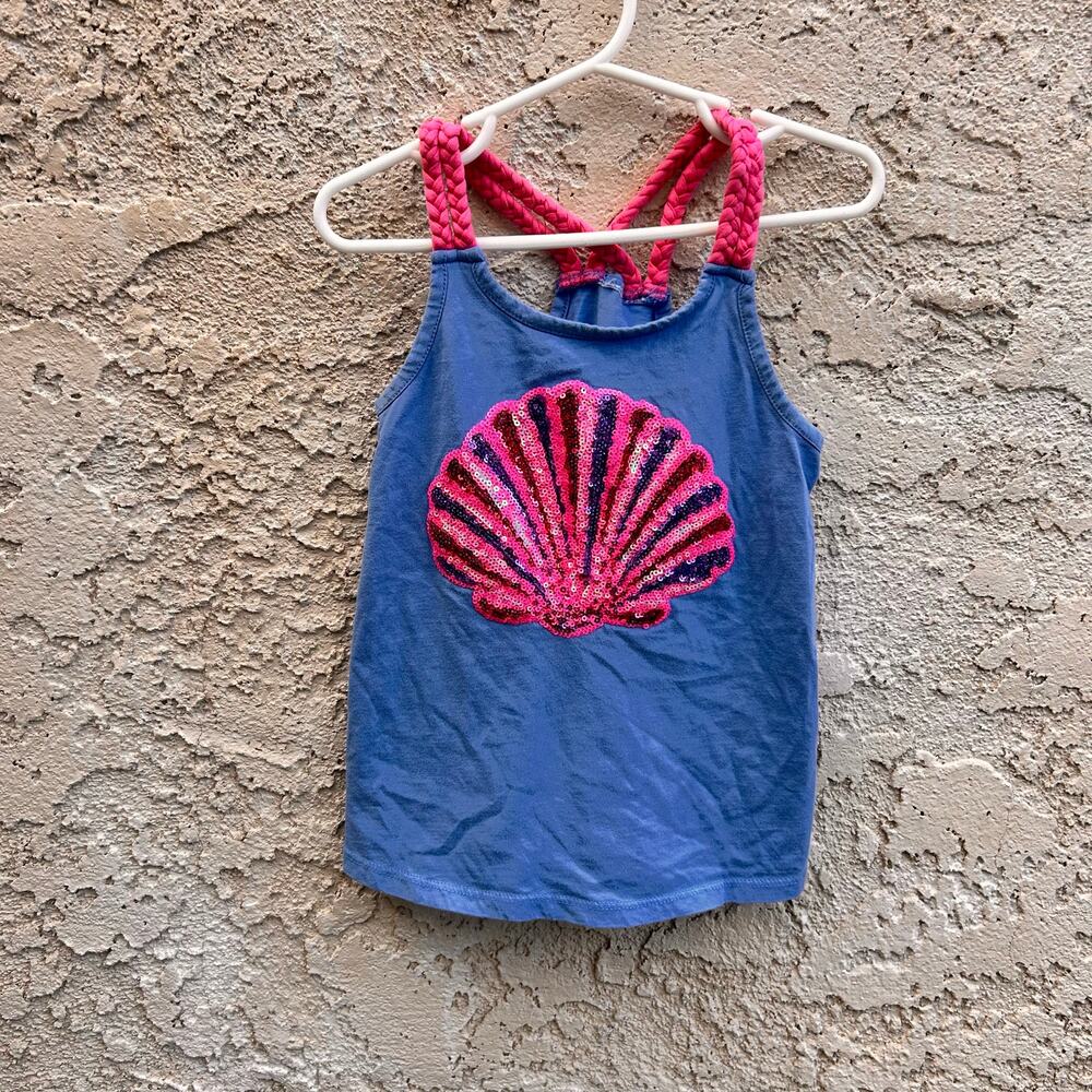 Tommy Bahama Sequin Shell Tank Top Blue Pink Braided Straps Girls Size 5-6